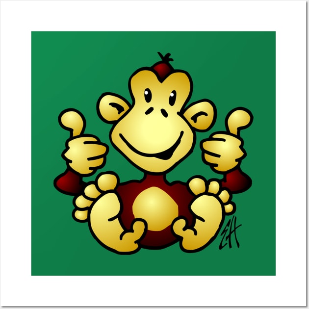 Monkey with  four thumbs up Wall Art by Cardvibes